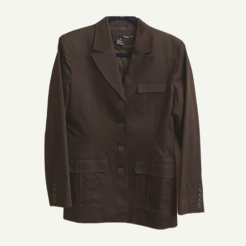 HENNES Made for H&M Button Down Dark Olive Green Military Style Preppy Blazer 10
